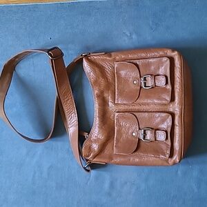 Brown Leather Zip Crossbody Bag